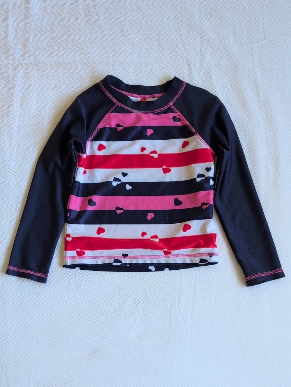 joe fresh striped heart print long sleeve rashguard navy blue 4T toddler girls